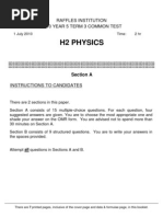 2010 Year 5 Physics H2 Common Test Questions & Answers