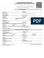 Certificado de Nacido Vivo Antecedente para El Registro Civil