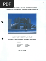 Memoria Descriptiva para El Otorgamiento de Licencia de Uso de Agua Con Fines Recreacionales