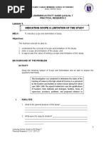 Lesson 1. Indicating Scope & Limitation of The Study: Learning Activity Guide (Lag) No. 7 Practical Research 2