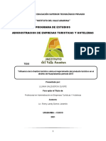 Influencia de La Gestion Turistica Sobre El Mejoramiento Del Producto Turistico en El Distrito de Huayllabamba Periodo 2019