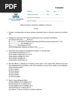 6º Ano - Lista 2 - Números Primos, Compostos, Múltiplos e Divisores