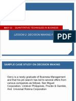 BMGT22 - Lesson 2 Decision Mking and Quantitaataive Anaylysis