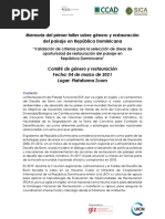 Memoria Primer Encuentro Comité de Género y Restauración RD.04.03.21