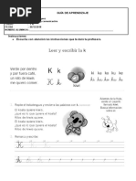 Guía de Aprendizaje Letra Letra K