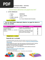 Actividad de Arte Como Elaboraremos Los Alimentos en Papel Arcoiris 9 de Setiembre