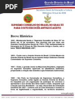 Breve Histórico Do Supremo Conselho Do Brasil Do Grau 33 para o Rito Escoces Antigo e Aceito