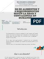 Alimentos, Tipos y Sus Requerimientos Según La Edad y Convalencia