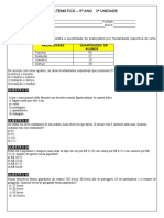 Avaliação de Matemática - 3 Unidade