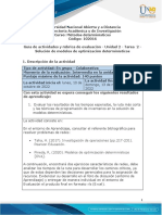 Guía de Actividades y Rúbrica de Evaluación - Unidad 2 - Tarea 2 - Solución de Modelos de Optimización Determinísticos