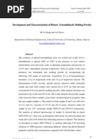 Development and Characterization of Phenol - Formaldehyde Molding Powder