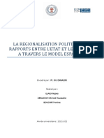 La Régionalisation Politique Les Rapports Entre L'etat Et Les Régions À Travers Le Model Espagnol - Copie