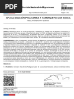 Aplica Sanción Pecuniaria A Extranjero Que Indica: Servicio Nacional de Migraciones