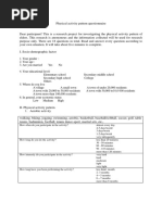 Physical Activity Pattern Questionnaire