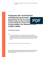 Constanza Bossio (2021) - Orígenes Del Movimiento Estudiantil Peronista La Experiencia de La Juventud Universitaria Peronista de La Univ (... )