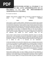 Algunas Distinciones Entre La Nulidad y La Revocación Del Acto Administrativo en La Doctrina y La Ley de Procedimiento Administrativo General