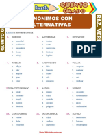 Sinónimos Con Alternativas para Quinto Grado de Primaria