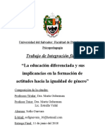 La Educación Diferenciada y Sus Implicancias en La Formación de Actitudes Hacia La Igualdad de Género