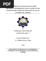 Muhammad Athar Mahmood 2018 (S) - MS-AME-17 Research Supervisor: Dr. Ghulam Moeen Uddin 2022