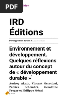 Développement Durable - Environnement Et Développement. Quelques Réflexions Autour Du Concept de Développement Durable - IRD Éditions