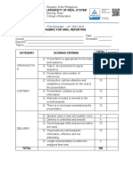 Rubric in Oral Reporting