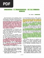 Inmanencia y Trascendencia en La Persona Humna