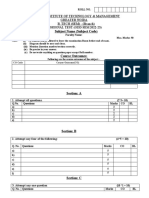 (50 Marks) Sessional Test Question Paper Format 2022-23, Odd Sem