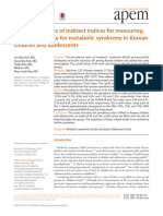 The Cutoff Values of Indirect Indices For Measuring Insulin Resistance For Metabolic Syndrome in Korean Children and Adolescents