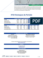 3T22 Destaques Do Período: R$ MM 2T22 3T22 3T21 Var.% 9M22 9M21 Var.%