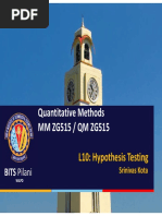 Quantitative Methods MM ZG515 / QM ZG515: L10: Hypothesis Testing