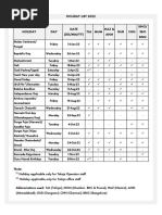 Public Holiday List - 2022