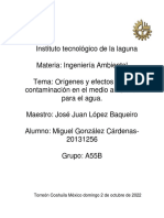 Origenes y Efectos de La Contaminación en El Medio Ambiente para El Agua