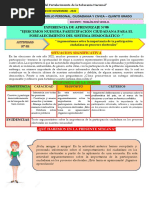 Experiencia de Aprendizaje #08 - Actividad #02 - 5to Grado - Desarrollo Personal Ciudadania y Civica