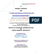 A Study of P R Efe R Ences of The Investors Fo R Investment in Mutual Funds.