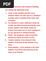 Atomic Structure and Chemical Bonding, Periodic Table