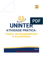 Caderno de Atividade Pratica de Logica de Programacao e Algoritmos de Maria Elisabete Borges 2022 RU 3743716