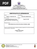 Certificate of Appearance of Guests Visitiors