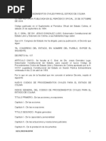 Código de Procedimientos Civiles para El Estado de Colima