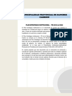 Municipalidad Provincial de Sanchez Carrion: Plan Estrategico Institucional - Pei 2019 Al 2022