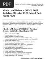 Ministry of Defence (MOD) 2021 Assistant Director (AD) Solved Past Paper MCQ