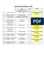 Bangladesh Public Holidays 2022