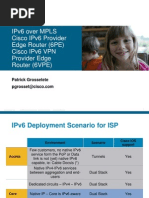 Ipv6 Over Mpls Cisco Ipv6 Provider Edge Router (6pe) Cisco Ipv6 VPN Provider Edge Router (6vpe)