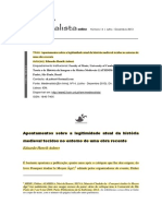 AUBERT, Eduardo Henrik. Apontamentos Sobre A Legitimidade Atual Da História Medieval Tecidos No Entorno de Uma Obra Recente...