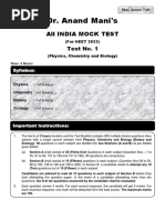 Test No-1 - Mock Test Series - NEET - Phy - Chem - Bio Questions