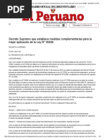 Decreto Supremo Que Establece Medidas Complementarias para La Mejor Aplicación de La Ley #30484