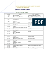 Horario Seminario de Vida Buen Camino Rcces