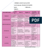 RÚBRICA DE EVALUACIÓN Trabajo en Equipo ROSA