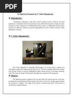 Experiment # 5 U Tube Manometer