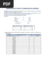 Ionizacion de Acidos y Formacion de Aniones