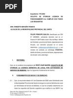 Solicito Se Resuelva Licencia de Funcionamiento Al Cumplir Con Todos Los Requisitos Caso Felipe Bailon